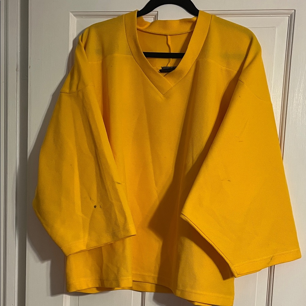 Bright Yellow V-Neck Jersey, Youth XL Goalie Cut Hockey Jersey